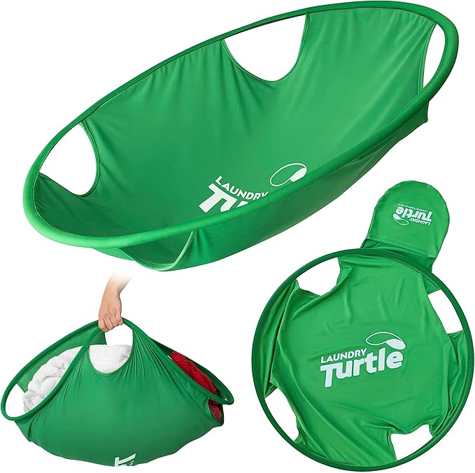 Laundry Turtle Collapsible Laundry Basket | Revolutionary Foldable Laundry Hamper | Innovative Laundry Basket for Dirty Clothes Washing & Dryer Removal Portable Laundry Grabber (Green, Small)