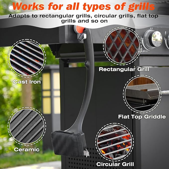 Steam Grill Brush Bristle Free with Scraper, BBQ Cleaner Tool Brush with Kevlar Cleaning Head for Outdoor Grill Accessories - Black, Grilling Gifts for Men Dad