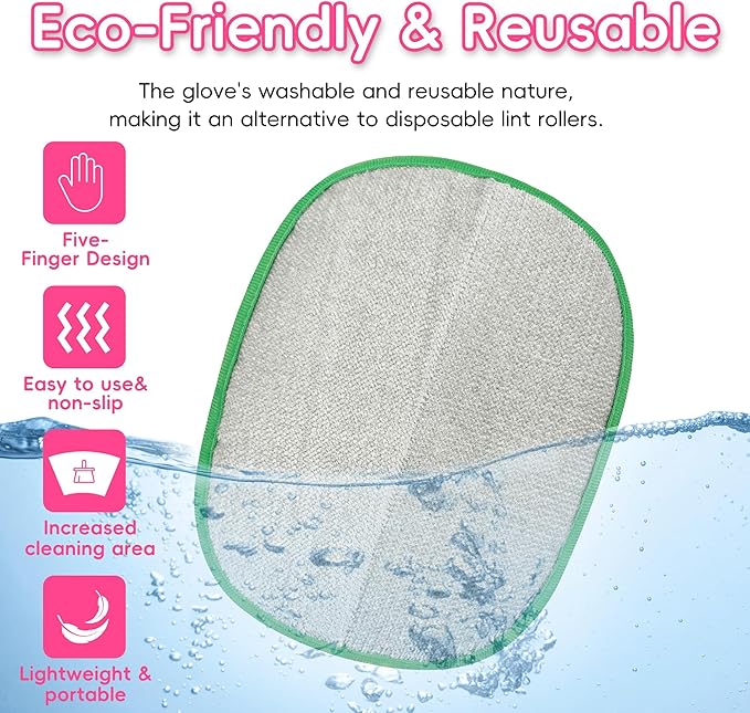 YOSEPATI Thickened Ectrostatic Pet Hair Removal Glove for Cat & Dog, Upgraded Five-Finger Reusable Magic Brush Pet Hair Remover Tool for Couch, Clothing, Carpet & Car Seat (2Pcs-Green & Pink)