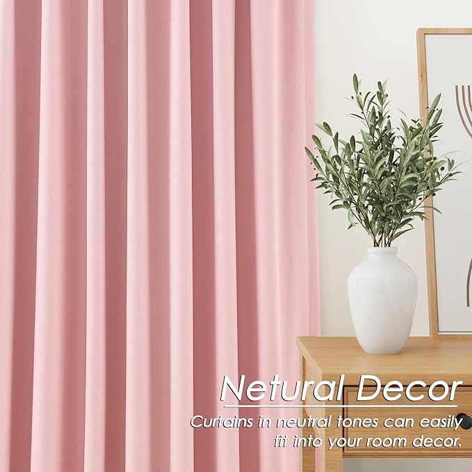 Nanspring Pink Linen Blackout Curtains 120 Inch Length 2 Panels Set Burg Extra Long 10 Ft Back Tab Pocket Drapes Cotton Textured Total Sun Blocking Curtains for Living Room Cottage High Window 52x120