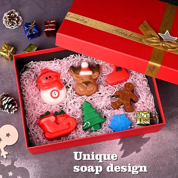 HUAKENER 3 Pack Christmas Soap Molds, Large Size Xmas Silicone Mold for Handmade Soap, Mini Cakes, Chocolate, Candy, Jello