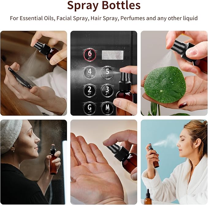 36 Pack Amber Plastic Spray Bottles 4 oz Small Spray Bottle Plastic Fine Mist Spray Empty Bottle, Amber 4 oz Spray Bottles Bulk for Travel, Essential Oils