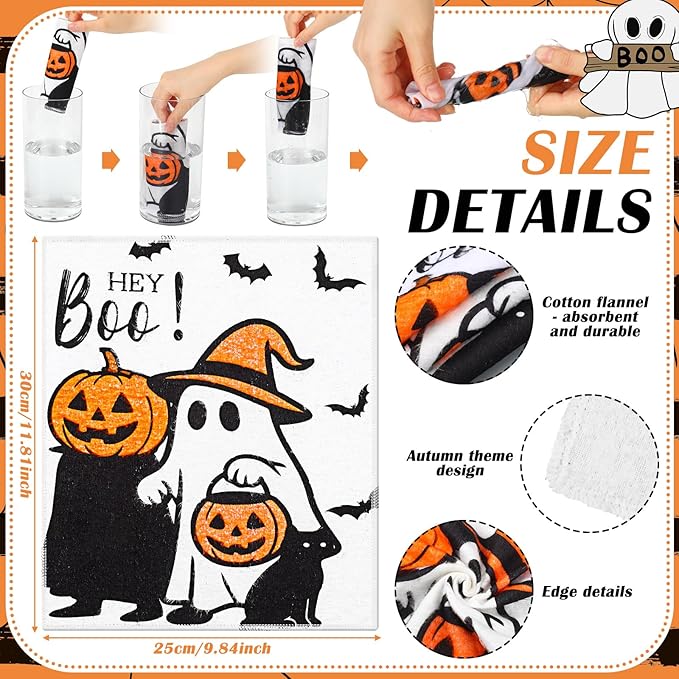 36 Pcs Halloween Reusable Paper Towels Rolls Washable Bulk Halloween Boo Pumpkin Kitchen Towels Paperless Reusable Cloth Cotton Napkins with Cardboard for Kitchen Bathroom
