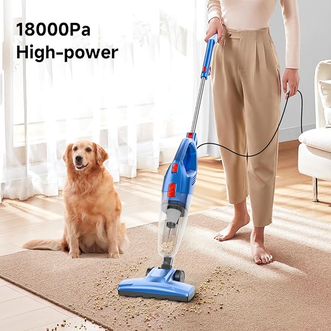 fenhua Corded Stick Vacuum Cleaner - Lightweight, Powerful Suction with 450W Motor, 3-in-1 16.4Ft Cord Vacuum Cleaners for Home, Hard Floor, Carpet, Pet Hair Deep Blue