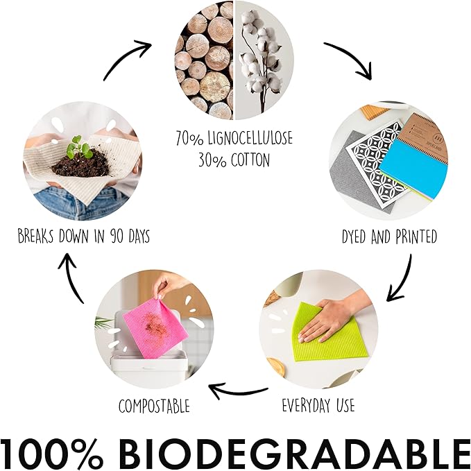 SUPERSCANDI Swedish Dishcloths Eco Friendly Reusable Sustainable Biodegradable Cellulose Sponge Cleaning Cloths for Kitchen Dish Rags Washing Wipes Paper Towel Replacement Washcloths (6 Pack Pink)