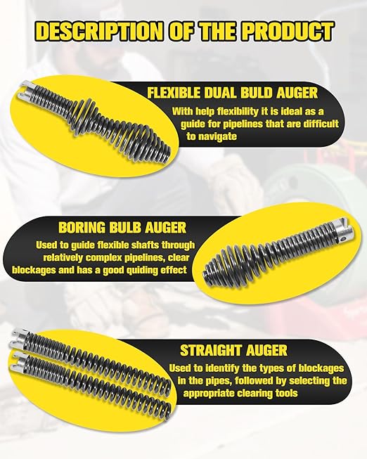 Aochuang Drain Auger Drill Attachment Set (10 Pieces), Root Cutter Head for Sewer Cleaning, Drain Snake Cable Tools for Ridgid K-400 Drum Machine