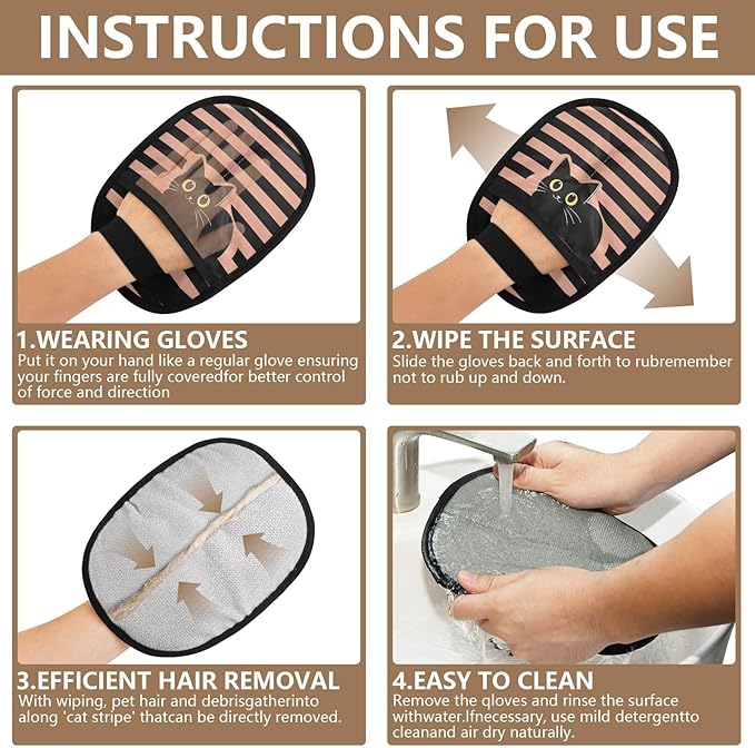 I·D Good Figure Pet Grooming Gloves Reusable Dog & Cat Hair Remover for Furniture, Car Interiors Multi-Surface Deshedding Tool for Carpets, Bedding & Home Cleaning