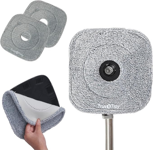True & Tidy® 2-Pack 9 inch Extra Thick Microfiber Pad Refill for SPIN-800 TrueClean Mop & Bucket Square, Compatible with M16 and Most Square Spin Mop and Bucket, Machine Washable up to 100x