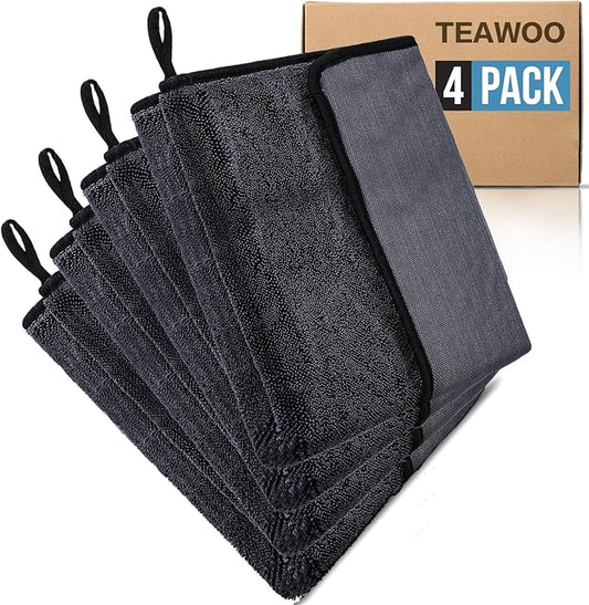 Shiny Wipes Shower Cleaning Cloth, Ultra Absorbent Car Drying Towel, 4 Pack 16 x 24 inch Microfiber Cleaning Cloth for Car, Bath & Househood
