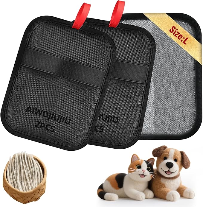 Aiwojiujiu 2 Pcs Pet Hair Removal Glove - Upgraded Electrostatic Pet Hair Remover Gloves for Cats & Dogs, Reusable & Washable Magic Brush Pet Hair Removal Tool (Black, L)