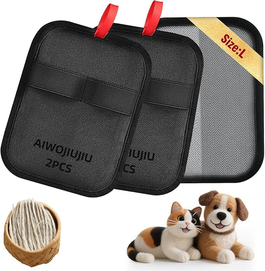 Aiwojiujiu 2 Pcs Pet Hair Removal Glove - Upgraded Electrostatic Pet Hair Remover Gloves for Cats & Dogs, Reusable & Washable Magic Brush Pet Hair Removal Tool (Black, L)