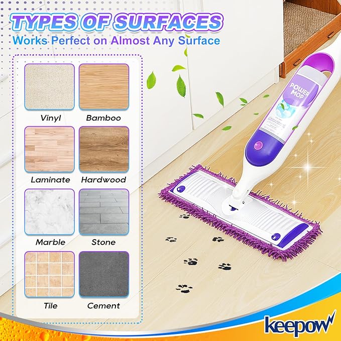 KEEPOW Reusable Power Mop Refill Pads Compatible with Swiffer PowerMop, Microfiber Power Mop Refills, Power Mop Pads for Hardwood Floor Cleaning, 2 Pack (Mop is Not Included)