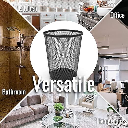 Zuvo Waste Basket | Metal Wire Mesh Bin | Pack of 2 | Lightweight & Stylish | Ideal Trash Can for Home & Office Waste | 4 Gallon (Black)