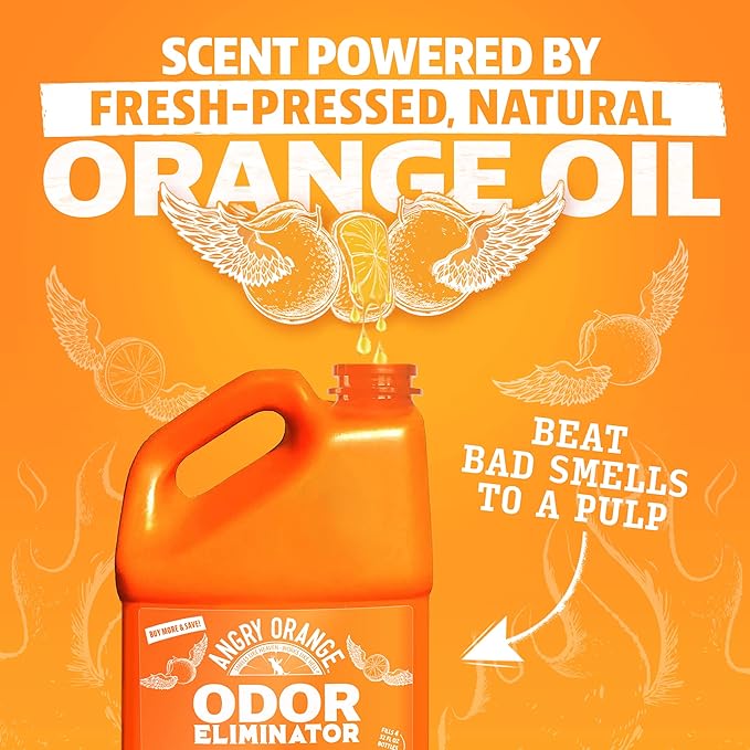 ANGRY ORANGE Pet Odor Eliminator – Citrus Concentrate (8 oz, Makes 128 oz) + 1 Gallon Cleaner for Dog and Cat Urine, Stains, and Odors