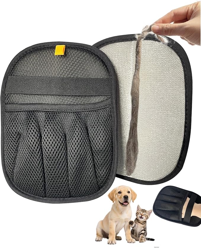 FeiFanYiGou Reusable Pet Hair Remover Glove for Couch & Bedding - 5-Finger Versatile Fabric - Safe Fur Remover Mitt, Black - Professional Cat & Dog Hair Scraper for Carpeted Stairs, Clothes,Car Seats