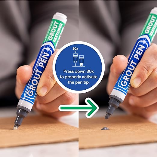 Grout Pen Dark Grey Tile Paint Marker: Waterproof Grout Paint, Tile Grout Colorant and Sealer Pen - Narrow 5mm, 2 Pack with Extra Tips (7mL) - Dark Grey