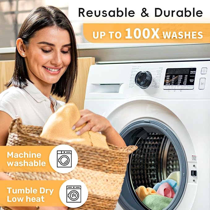Microfiber Cleaning Cloths Roll, 75 Pack Tear Away Microfiber Towels Roll, 12" x 12" Lint Free Rags, Reusable Cleaning Cloths, Washable, Scratch Free,Ultra Absorbent Dish Rags(Orange)