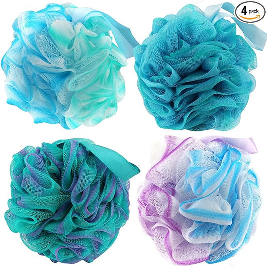 Chuya Bath Sponges Loofahs 70 Grams Large Size,4 Pack Shower Sponge Exfoliating Cleaning Bath Loofa Body Scrubber Balls for Women Men Children Washing