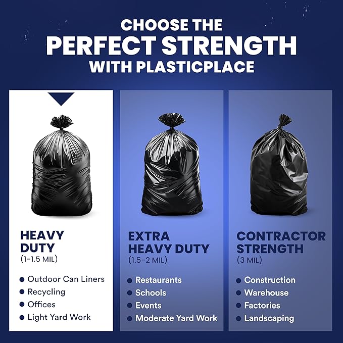 Plasticplace 55-60 Gallon Trash Bags │ 1.2 Mil │ Black Heavy Duty Garbage Can Liners │ 38” x 58” (50 Count)