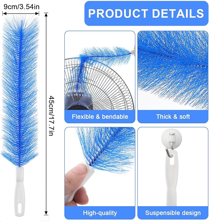 Yuanchu 2 Pcs Fan Cleaner Brushes, Bendable Fan Cleaning Brush Cobweb Duster Set Microfiber Head Washable Brush for Ceiling Fan Air Vents Curtains Cars Box Fan(Blue)