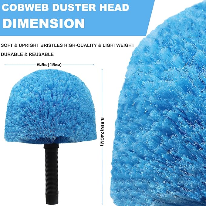 Blue Twist-On Cobweb Duster Head Brush - Efficient Indoor & Outdoor Spider Web Cleaning Solution - Fits Standard Acme Threaded Poles - Durable & Versatile Spider Web Cleaner Duster Brush Head Only