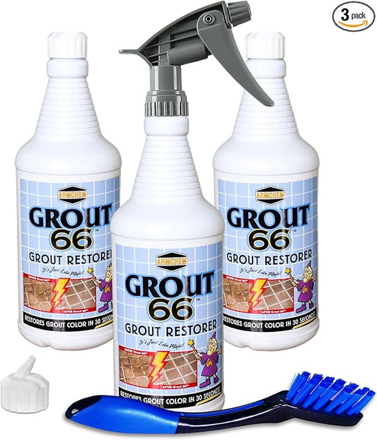 Armchem Grout66: Grout and Tile Cleaner with Low-Odor, Non-Fuming Formula Ideal for Heavy-Duty Cleaning, Quick Touch-Ups, and Tile Maintenance. This Three Quarts Kit ensures Effortless Cleaning.