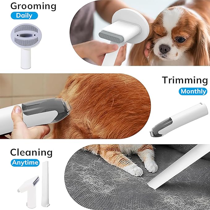 Bobotails Pet Grooming Vacuum Kit, 1.5L Dust Cup Dog Grooming Vacuum 8 in 1, Dog deshedding Brush with Clipper Low Noise Mess-Free for Shedding Pet Hair, Home Cleaning (White)
