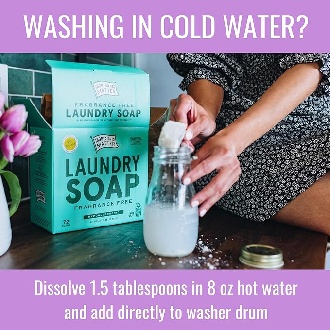 Ingredients Matter Powder Laundry Soap - Lemongrass Scent, Hypoallergenic Detergent, Natural & Eco-Friendly, Plastic Free, Made in USA, Natural Essential Oils & Dermatologist Tested - 30 oz, 60 Loads