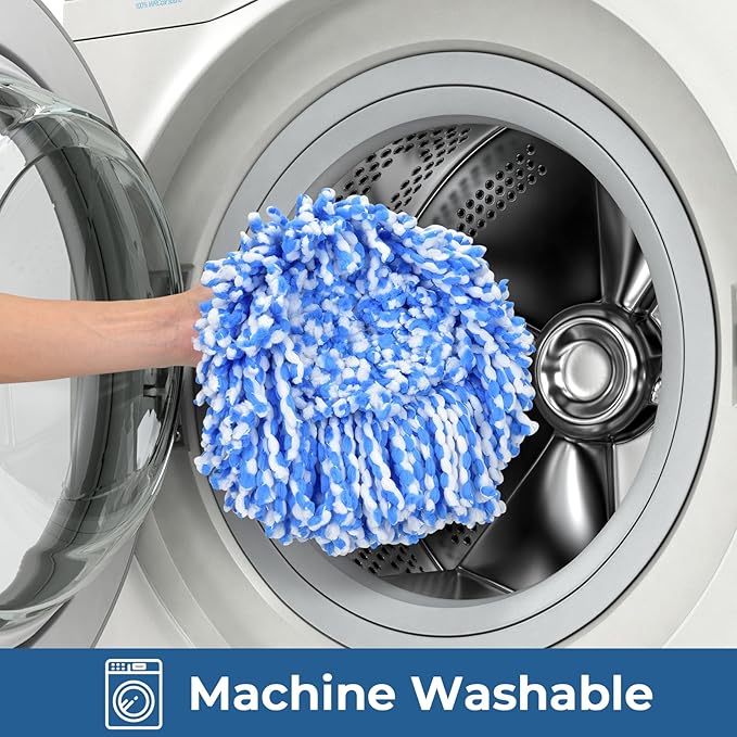 Matthew Spin Mop Replacement Kit - 2 Refill Heads, 30-58in Handle & Base Combo Set (Blue, 1-Tank System)