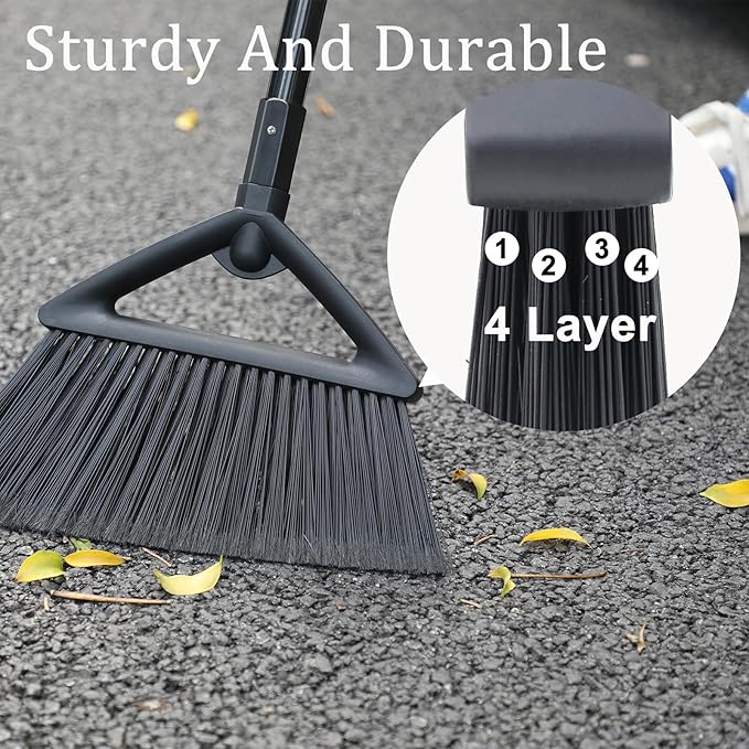 SZJYHQY 3PCS Heavy Duty Angle Broom, Long Pole Brooms for Indoor, Outdoor Sweeping, Kitchen to Courtyard, Black