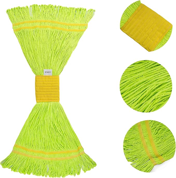 Matthew Cleaning Microfiber String Mop Heavy Duty Commercial Wet Mop Head Replacement,Excellent Absorbency,Premium Launderability,Reusable for Home,Commercial and Industrial Use(Green,3Pack)