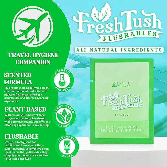 Venture Wipes FreshTush Flushables Scented - Premium Quality Personal Cleansing Wipes - Gentle on Sensitive Skin - Hygienic & Portable - Ideal for On-The-Go and Daily Use - 30 Count