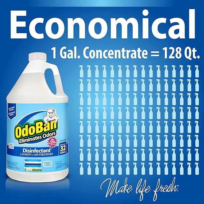 OdoBan Multipurpose Cleaner Disinfectant and Harsh Smell Eliminator Fabric/Air Freshener Pack: Ready-to-Use 360-Degree Continuous Spray, 1 Gallon Concentrate, Solid Smell Absorber, Fresh Linen Scent