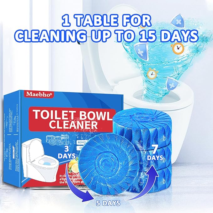 Toilet Cleaning Tablets, Toilets Bowl Cleaner Tablets - Automatic Septic-Safe Tank Cleaner Fast-Dissolving, Safe for All Toilets, Septic Tanks & Pipes (12pcs)