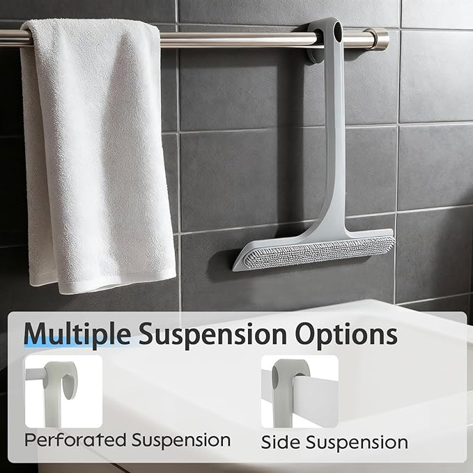 Mesiiloly 10.7“ Wide All-Purpose Shower Squeegee for Glass Doors, Squeegee for Shower Glass with Hook, Window Squeegee with Double-Ended Gap Brush Set for Shower, Bathroom, Car Glass, Mirror (Gray)
