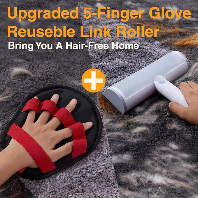 Yoioyms Pet Hair Removal Set, Pet Hair Removal Glove for Dogs & Cats, Roller Pet Hair Remover, 2 in 1 Pet Hair Removal Tool for Clothing, Couch, Furniture&Laundry, Pet Fur Remover