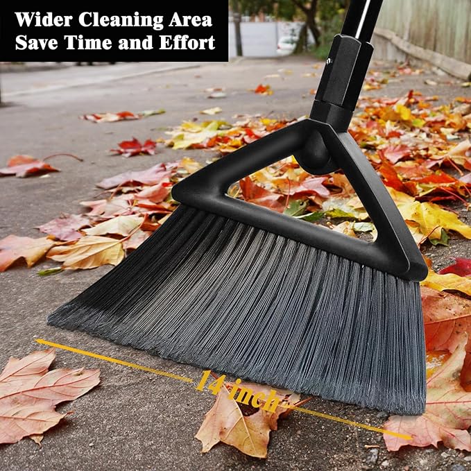 PUTNATRUE Heavy Duty Broom Outdoor Indoor, Upgraded Commercial Angle Brooms, Black Broom for Sweeping House, Restaurant, Kitchen, Garage, Courtyard