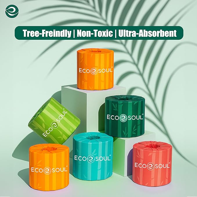 Eco Soul Premium Bamboo Toilet Paper 3 Ply | 12 Mega Rolls | 300 Sheets Each | FSC Certified Hypoallergenic, Textured & Skin-Friendly Septic-Safe Soft Bathroom Tissue Eco-Friendly Chemical & Dye Free