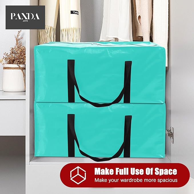 Extra Large Moving Bags with Zippers & Carrying Handles, Heavy-Duty Storage Tote for Space Saving Moving Storage, Fold Flat, Alternative to Box and Bin - 8 Pack, 40 Gal, Aquamarine