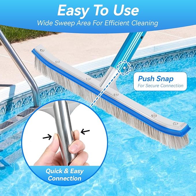 18-Inch Heavy Duty Pool Brush – Stainless Steel Wire & Nylon Bristles, Curved Edge Design for Easy Cleaning – Pool Brush Head for Inground & Above Ground Swimming Pools