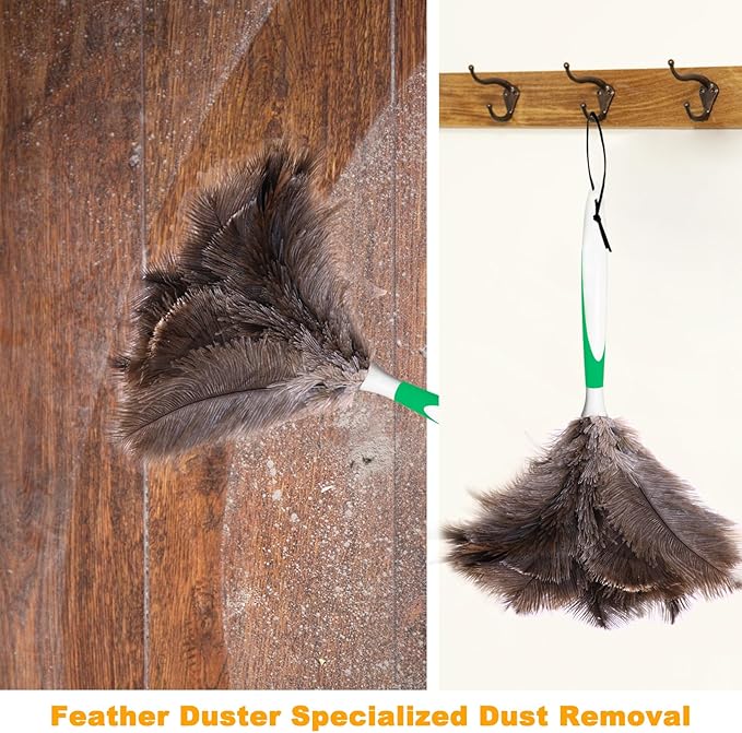 Lycbayn Genuine Ostrich Feather Duster 16 Inch Reusable Fluffy Soft Car Blind Baseboard Cleaner Handheld Dust Brush Washable for Home Office Cleaning Supplies