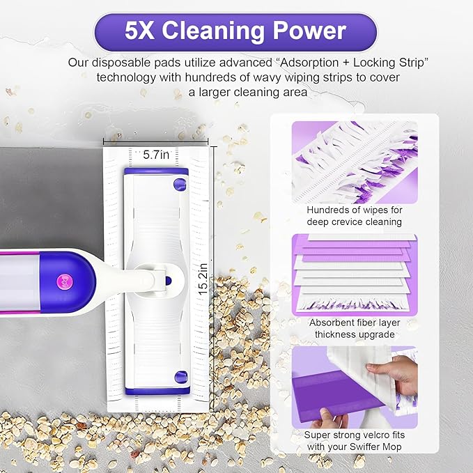25 Count Disposable for Swiffer Power Mop Pads, 5X Cleaning Power Mop Refills, Replacement Floor Cleaning Refills, Non-Washable & Unscented for Floor Surface Cleaning