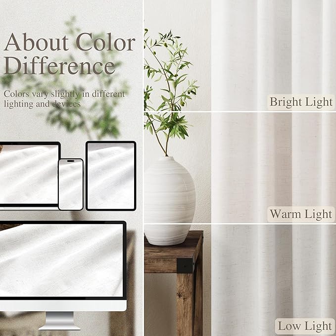 Nanspring Ivory Linen Blackout Curtains 96 Inches Long 1 Panel Set for Living Room Back Tab Pinch Pleated Blackout Curtain Drapes Boho Farmhouse Neutral Cream Bedroom Black Out Curtain 70x96