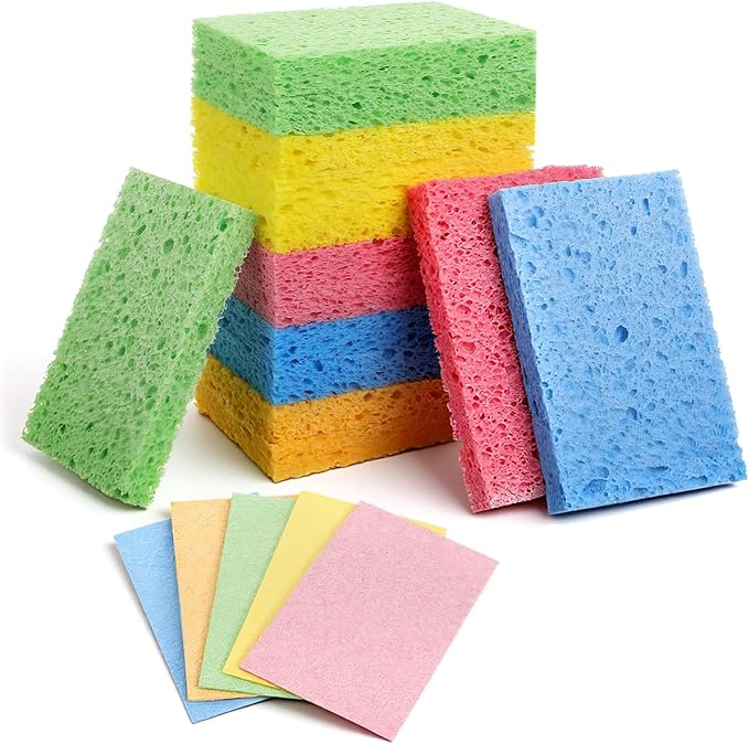 LIQWEI 15 Pcs Cellulose Sponges Kitchen, 5 Colors Non-Scratch Colorful Sponges, Compressed Sponge Kitchen Multipurpose Kitchens Sponge Pack for Kitchens, Bathroom, Cars, Funny Cut-Outs DIY