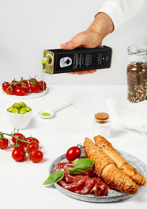 P.J. KABOS 2024/25 Harvest, Very High Phenolic (750+mg/kg), Natural Greek Extra Virgin Olive Oil, Kosher, Greece, Cold Extracted, 16.9 oz Tin, "Family Reserve - Robust" (3-PACK)