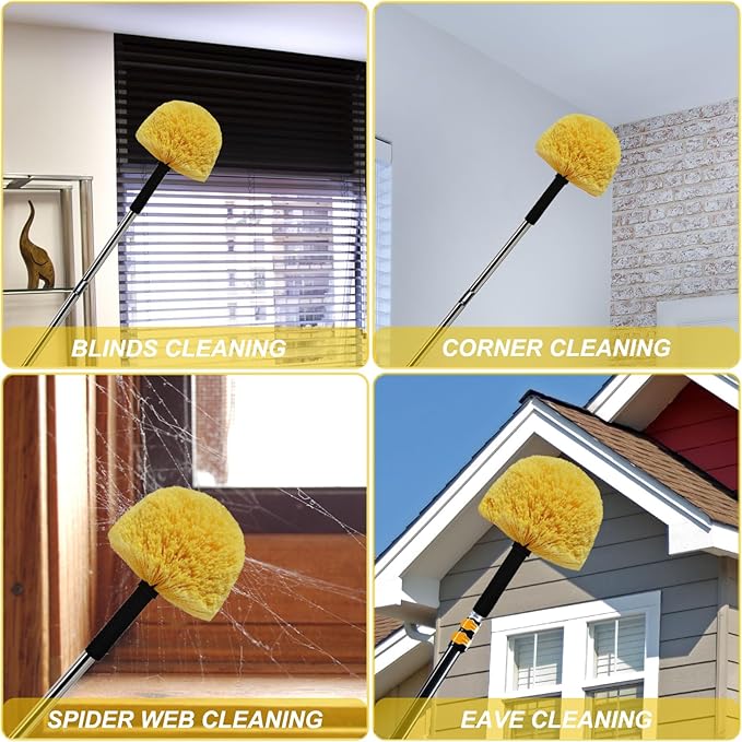 Yellow Twist-On Cobweb Duster Head Brush - Efficient Indoor & Outdoor Spider Web Cleaning Solution - Fits Standard Acme Threaded Poles - Duster Brush Head Only - 1 Pack