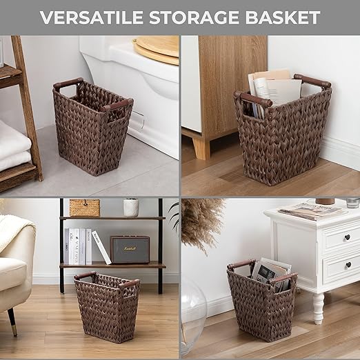 GRANNY SAYS Woven Trash Basket, Brown Wastepaper Basket with Handles, Wicker Bathroom Trash Can for Dorm Laundry Room, 2-Pack, 13" x 7 ½" x 12 ½"