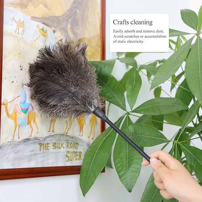 MehelloFeather Ostrich Feather Duster 15Inch Natural Fluffy Handheld Feather Dusters for Cleaning Keyboard Home Car Office (3PCS)