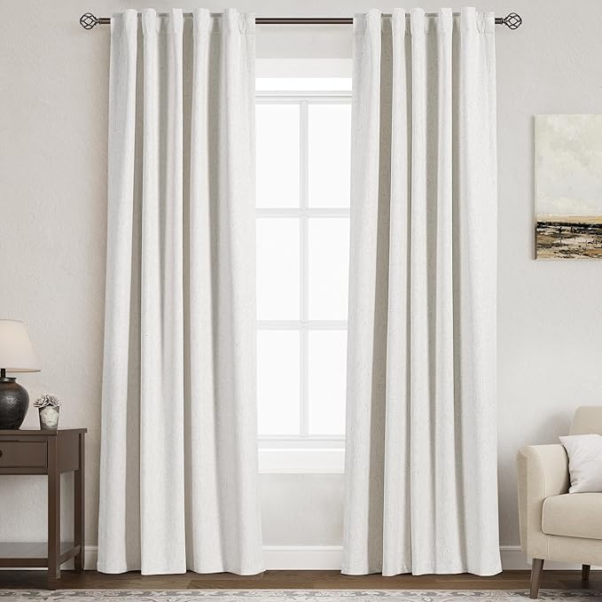 Nanspring Cream Linen Curtains 80 Inch Length 2 Panels Set for Bedroom Thermal Insulated 100% Blackout Linen Drapes Back Tab Neutral Rustic Modern Farmhouse Room Darkening Curtain 40x80