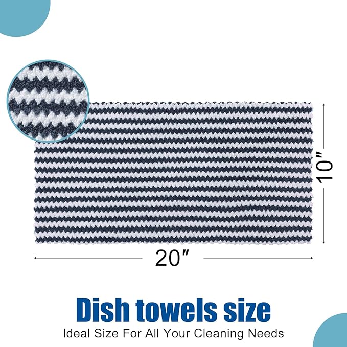 Homaxy Kitchen Towels(12 Pack, 10 x 20 inches), Ultra Soft and Absorbent Dish Towels, Reusable Fast Drying Microfiber Cleaning Cloth, Coral Velvet Wave Design No-lint, Dark Grey